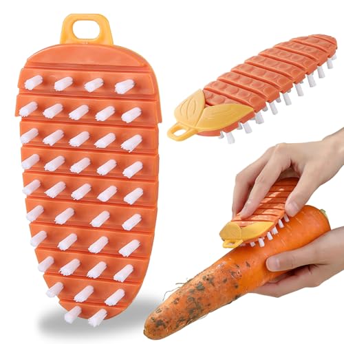 Vegetable Fruit Cleaning Brush,Non Slip Quick Cleaning Without Damaging Vegetable Fruit Peel,Pack of 2,Orange