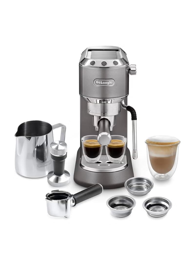 De'LonghiDedica Arte Espresso Machine - MyLatteArt Milk Foam Nozzle, Precision Steam Wand, Steel Tamper Included, Grey - Create Perfect Espresso, Cappuccinos, and Latte Art at Home - EC885.GY