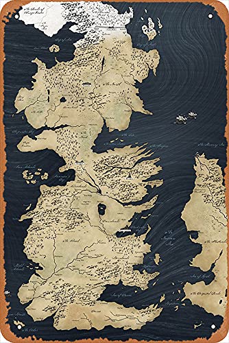 doorammy Wall Decor Sign - Map of Westeros Game of Thrones Poster - 8X12 Inch Vintage Look Metal Sign,Bar, Man Cave Art Decoration