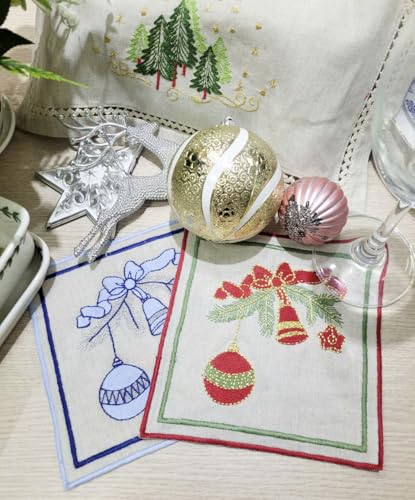 Servilletas de Tela Bordadas Rojas Navidad, Set de 6 miniatura 5