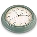 Bernhard Products Vintage Wall Clock Silent Non Ticking - 12 Inch Quality Quartz Battery Operated Decorative Rustic Green Clock for Home Kitchen Living/Dining Room Office Decor, Easy to Read