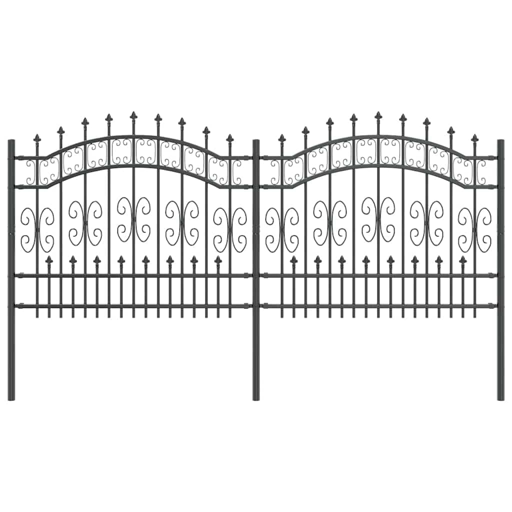 Garden Fence Kampen Grey 240 x 140 cm Powder-Coated Steel Outdoor Fence Decorative Boundary Panel Rust-Proof Modern Design for Terrace, Patio Front Garden Weather Resistant Easy Assembly