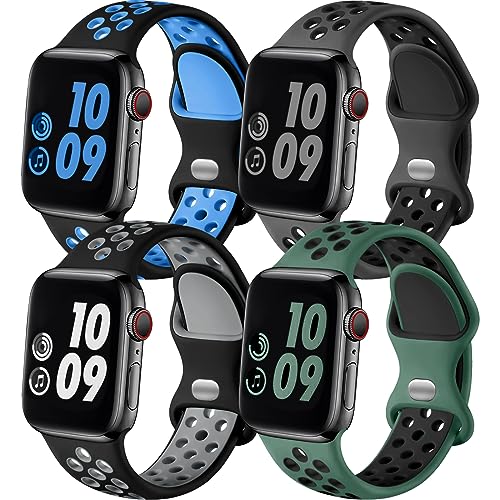 Image of Adorve 4 Pack Sport Bands for Apple Watch 49mm 41mm 40mm 38mm 45mm 44mm 42mm for Women Men, Durable Breathable Soft Silicone Replacement Wrist Strap for iWatch Ultra SE Series 8 7 6 5 4 3 2 1, S /M M /L