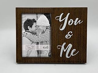 Windy Hill Collection 4 x 6 You & Me Wall or Table Top Brown Wood Picture Photograph Frame with White Floral Design (4" x 6" vertical)