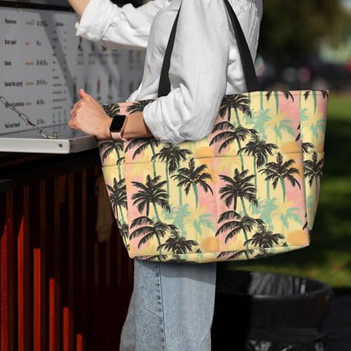 Large Beach Bags for Women Sandproof - Tropical Coconut Palm Print Summer Travel Work Tote Bags with Zipper 6