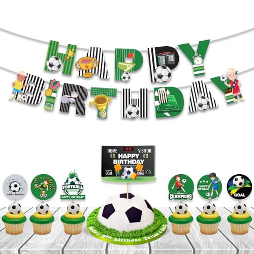 Image of Festiko Set of 8 Pcs Football Theme Happy Birthday Combo (Banner, Cake & Cupcake Toppers), Football Theme Decorations, Birthday Decoration Items