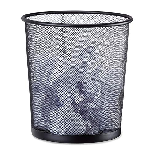 Relaxdays Cestino gettacarte in metallo da ufficio pattumiera a rete porta-rifiuti Ø 26 cm alto 27,5 cm nero