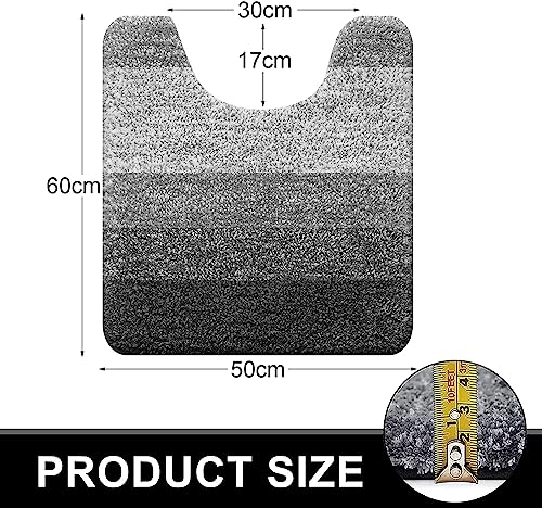smiry Microfiber U-Shape Toilet Mat, Non-Slip Shaggy Soft Pedestal Mat for Bathroom Water Absorbent bath mat, 50 x 60 cm, Grey - Image 2