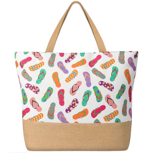 Image of Trifabricy Beach Bag for Women, Large Beach Tote Bags with Zipper, Woven Straw Tote Waterproof, Swim Gym Shopping Travel Bag