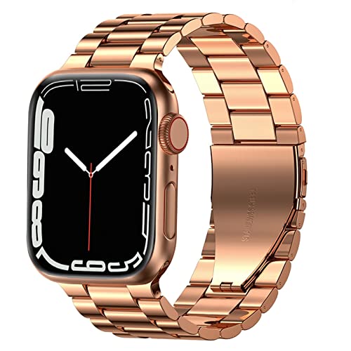 Fitlink Stainless Steel Metal Band for Apple Watch 45/44/42/41/40/38mm, Apple Watch Band Bracelet for Apple Watch Series 7 Apple Watch Series 6 Apple Watch Series 5/4/3/2/1(Rose Gold,42/44/45mm)