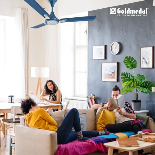 Image of Goldmedal Senora 1200 mm BEE Certified Star Rated Decorative Ceiling Fan | Anti Dust| High Air Delivery| High RPM | 2 years Warranty (Cobalt Silver)