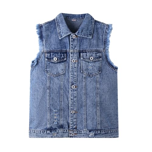Kids Biker Denim Vest for Boys & Girls | Western Motorcycle Jean Jacket Sleeveless Top for Teens 3-14 Years