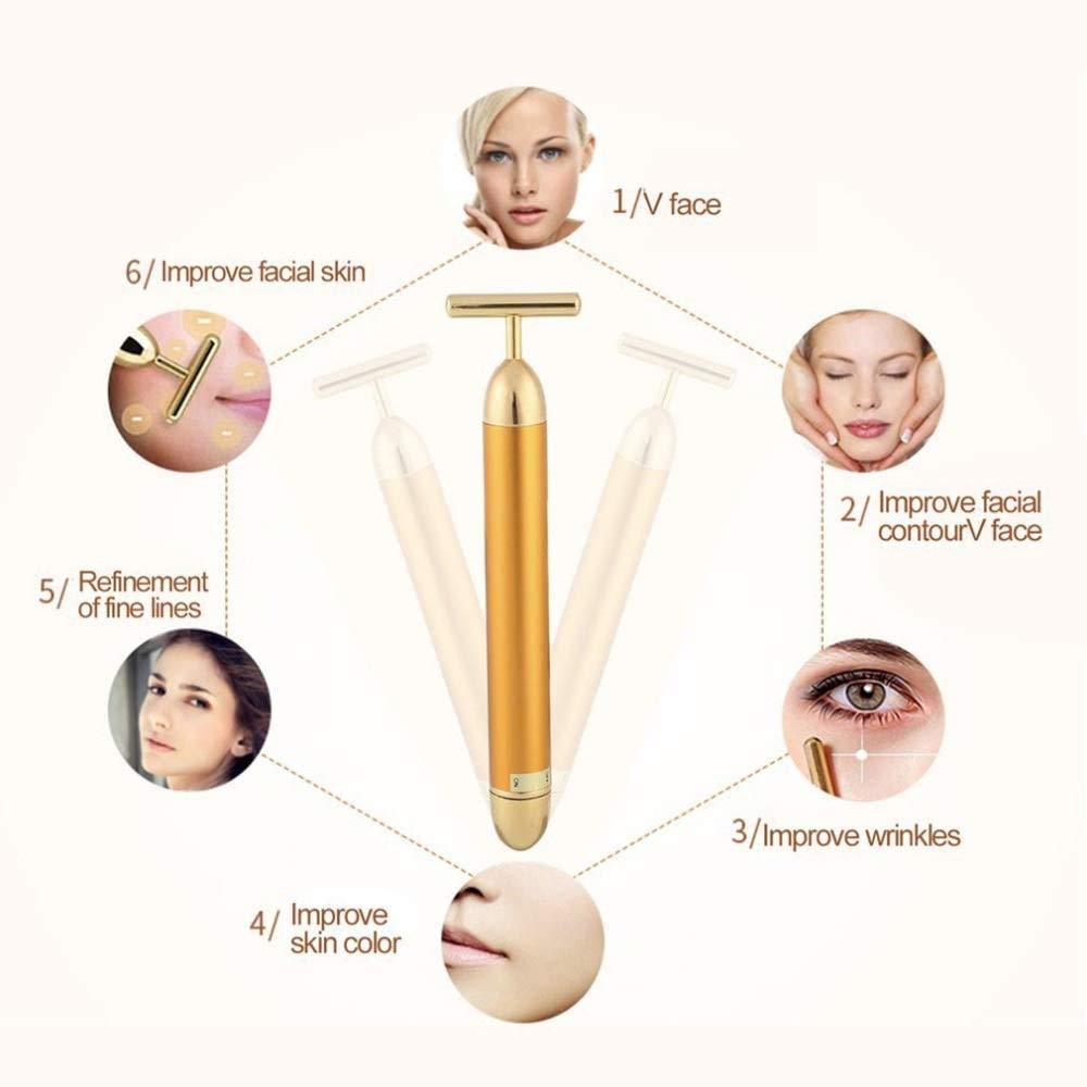 24 K Goldener Beauty-Stick, Gesichtspflege-Massagegerät mit Gesichtsrolle, Antifalten, Anti-Falten, Lifting und Straffung (Gold)