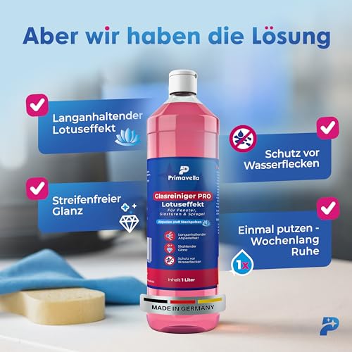 Primavella Glasreiniger Pro mit Lotuseffekt – Fensterreiniger Konzentrat für strahlendes Glas – Reinigung...