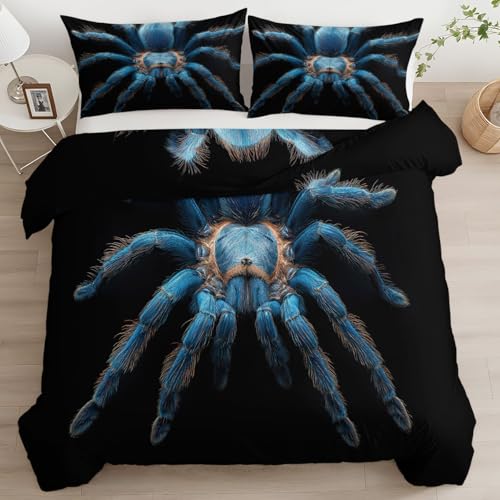 Quixora Oversized Double Duvet Cover Set Wildlife Close-Up Long-Legged Tarantula Black 3 Pieces Bed Set Brushed Bedding Set Soft Anti Allergic Breathable Non Iron Quilt Cover with Zipper Closure