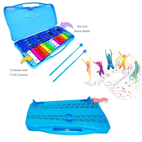 Image of Xylophone 25 Notes Xylophone Glockenspiel for Kids Metal Percussion Instrument with Case Two Safe Mallets, Perfectly Tuned Music Teaching, Gifts(Blue)