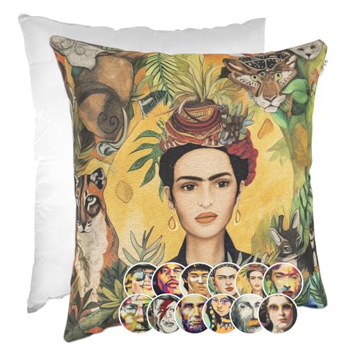 Funda de cojín decorativa Gobelin cojín cojín sofá cojín cojín cojín decorativo Pop Art motivo estampado por ambos lados Frida Tiger 40 x 40 cm con relleno