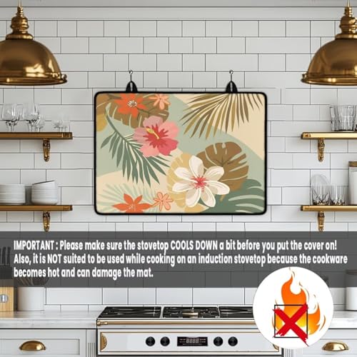 Image of Electric Stove Top Covers Heat Resistant Glass Ceramic Cooktop Cover Mat Multipurpose Kitchen Scratch Resistant Flat Top Stove Cover, 29 x 21 Inch, Boho Tropical Hibiscus Print