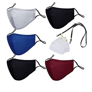 Buyitrozo Washable Cotton Cloth Adult Face Masks 3- Ply Plus Filters Lanyard