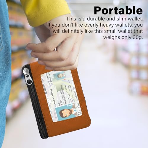 Image of Minimalist RFID Wallet with Lanyard, Multi-functional ID Case with 2 Zipper Pockets and Key Chain for Men and Women, Tactical Badge Pouch Cards Holder, Coin Purse for Travel Sports - Orange&Blue