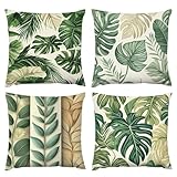 Wasserdichte Kissenbezug 4 Stück 45x45 cm Dekorative Weich Kissenhülle Outdoor Kissen Wasserfest Atmungsaktiv tropische Pflanzen Kissenbezug Werden für Sofakissen Garten Outdoor Kissenbezüge V-2399