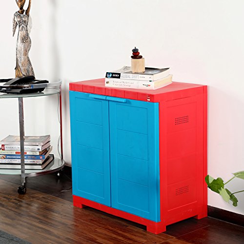 Image of Cello Novelty Compact Plastic Cabinet with Dustproof Doors| 3 Year Warranty | Almirah, Cupboard, Wardrobe for Home, Living Room, Bedroom, Kitchen, Office, Outdoor| Red & Blue Colour