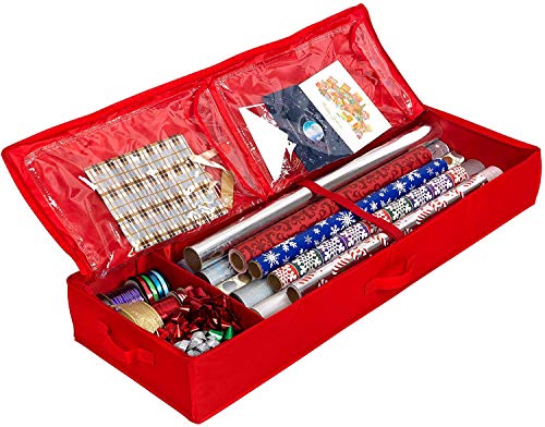 Wrapping Paper Storage Container – Fits Up To 27 Rolls 1 3/8” Diam. - Underbed Gift Wrap Organizer Bags, Wrapping Paper Rolls, Ribbon, Bows - Under Bed- 600D Material - Up To 40” Rolls #TOP4