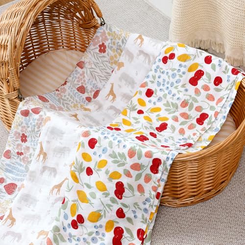 Image of Muslin Swaddle Blankets for Baby Boys and Girls,3 Pack Breathable Soft Receiving Blanket,Large 43.3X 43.3 inches,Newborn Essentials Must Haves(Floral and Animal)
