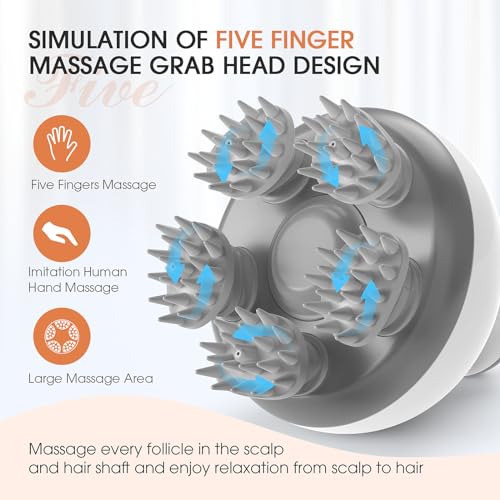 Eazy2hD Electric Scalp Massager with 5 Removable Massage Claws Hair Growth Portable Rechargeable Head Massager Scalp with Kneading 95 Massage Nodes Stress Relax Gifts for Friend