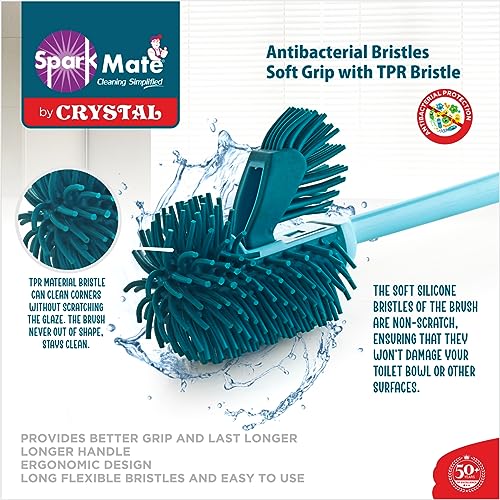 Image of Sparkmate By Crystal Twin Side Silicone Toilet Brush with TPR Bristles | Antibacterial Brush | Aqua Green| Xtralife