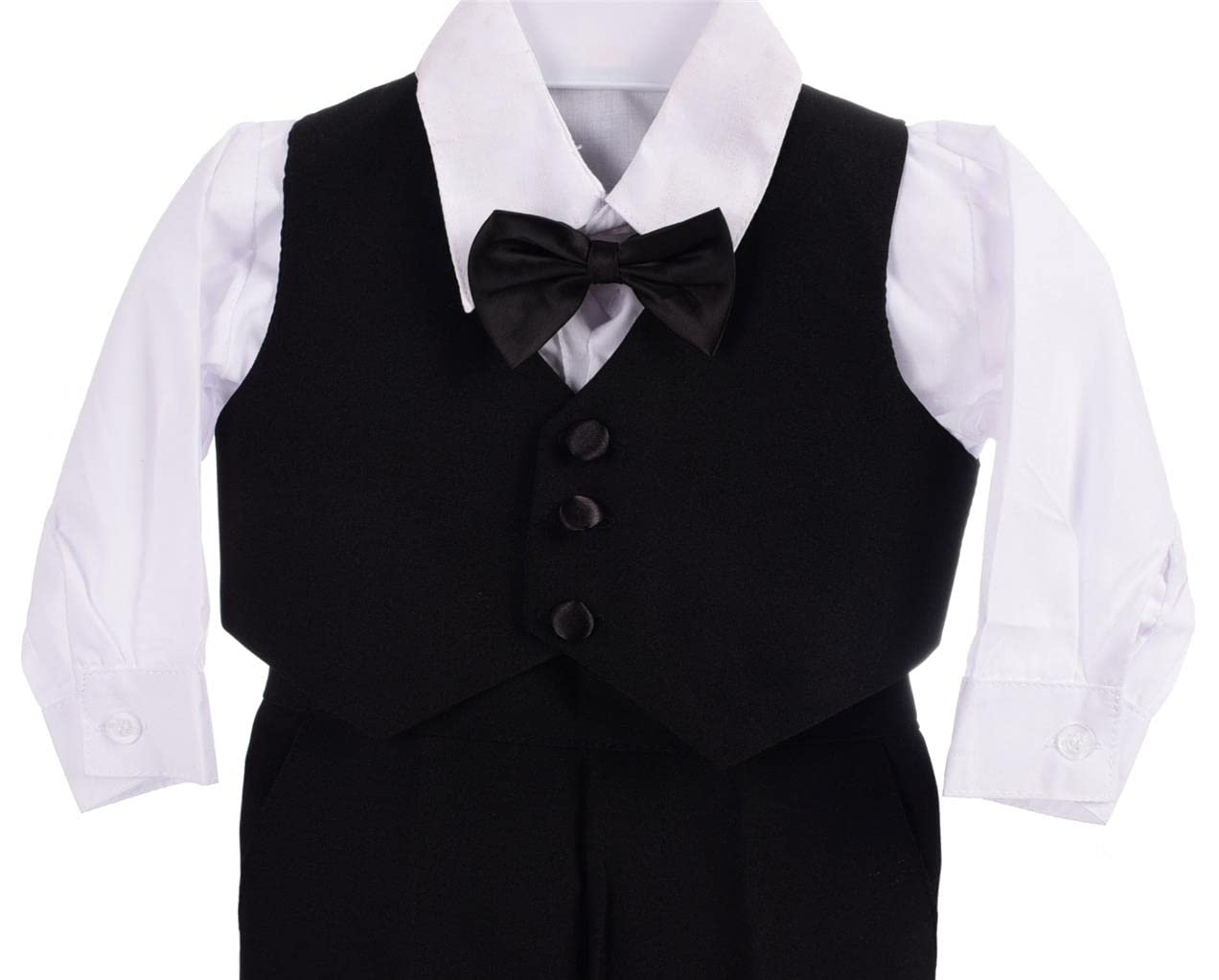 Lito Angels Smoking pour Bebe Garcon, Ensemble 5 Pieces (Blazer, Gilet, Chemise, Noeud Papillon et Pantalon) Costume de Mariage Ceremonie Bapteme, Taille 3-12 Mois, Blanc/Noir/Ivoire