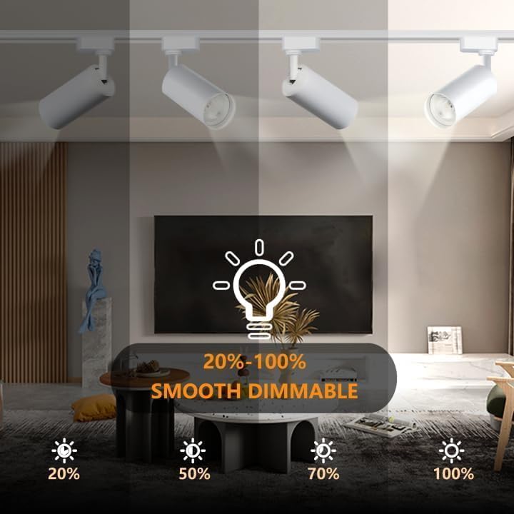 Image of 8 Pack White H Type LED Track Lighting Kit 6000K | Dimmable LED Spotlight 20W 2700lm High Brightness 9.8ft Track Rail Adjustable Angle Complete Lighting System