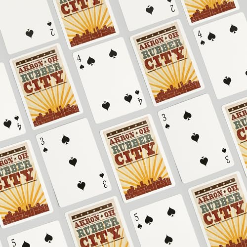 Lantern Press Akron Ohio Skyline y Sunburst Baraja Poker miniatura 4