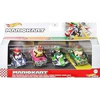 Hot Wheels, Mario Kart, Surprise Pack of 4 Cars, Luigi, Mario, Bowser and Bowser Jr, Toys for Boy, Mattel
