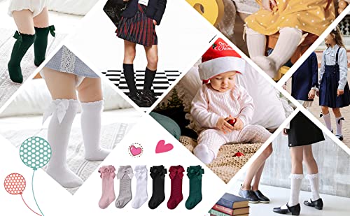 Century Star Baby Knee High Socks Girls Bow Ruffled Tube Socks Toddlers Infant School Uniform Leggings Long Stockings 6-18 Months M thumb #5