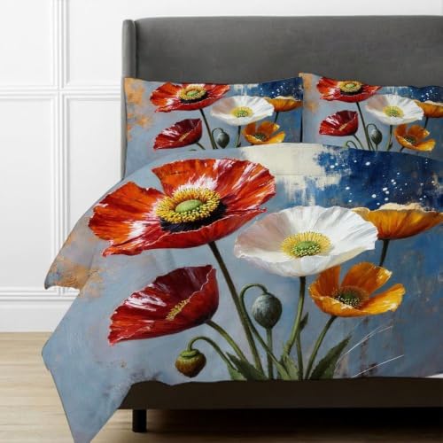 Housse de couette 90x190 fleur colorée en microfibre lavable machine - 4