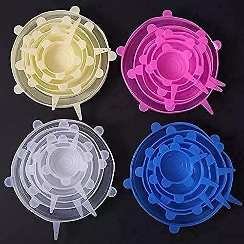 SAJAG Microwave Safe Silicone Stretch Lids Reuseable Flexible Covers For Rectangle, Round, Square Bowls, Dishes, Plates, Cans, Jars, Glassware And Mugs Pack Of 6 Lids, Multi-Coloured 2