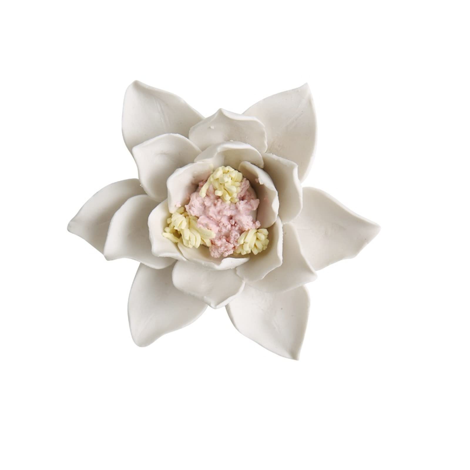 KJOLWHCQ Elegant Ceramic Flower White Magnolia Lilies Handcrafted Sculpture 3D Wall Art Decor Home Living Room Office Wedding Gift