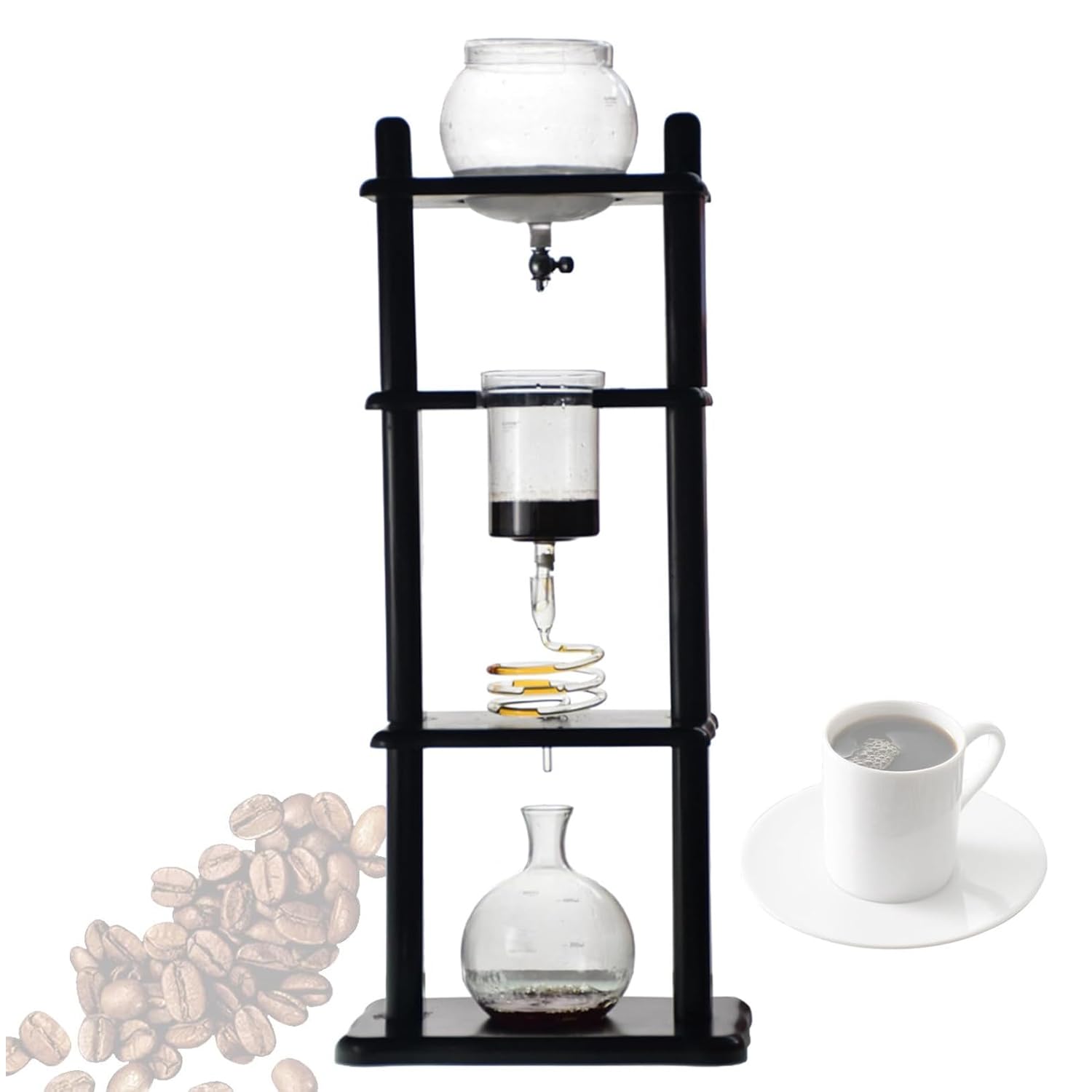 Cafetera de goteo Cold Brew con soporte de madera y velocidad ajustable, tecnología de goteo lento, hace 5-8 tazas, ideal para los amantes del café