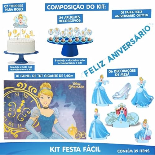 Kit Festa Fácil Cinderela Disney Decoração Aniversário