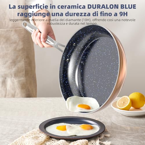 Nuwave 12 Piece Cookware Set - Duralon Blue Ceramic Non-Stick Frying Pans Saucepans Deep Sauté Pan Induction Compatible PFAS Free With Lids