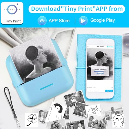 HuiJuKeJi Mini impressora de adesivos Bluetooth Smart Pocket Impressora térmica sem tinta com 11 rol