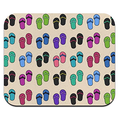 Alfombrilla de ratón fina de perfil bajo con diseño de chanclas coloridas en arena