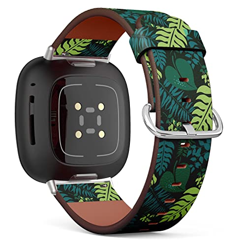 CJBROES Replacement Leather Watch Band, Compatible with Fitbit Versa 3 and Fitbit Sense of Wristband Bracelet Accessory - Plants Foliage