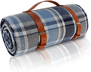 Howeet 200x200cm Extra Large Picnic Blanket Outdoor Handy Mat Waterproof Blanket Family Travel Mat Portable Lawn Blanket Sand-Proof Beach Mat (Green-blue plaid)