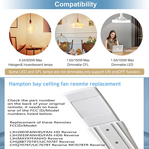 Hampton Bay Ceiling Fan Remote Control (3-Speed/Light Dimmer/Reverse Button) Replacement For Uc7078T L3H2003Fanhd L3H2014Fanhd L3H2010Fanhd Fan-Hd Fan-Hd5 Fan-Hd6，With Reverse Button #TOP1