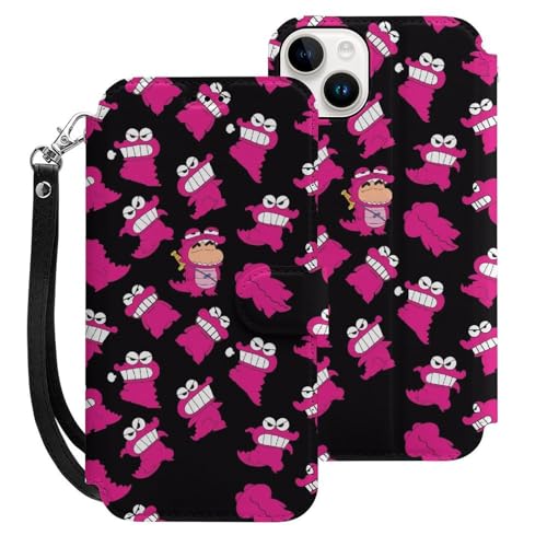 クレヨンしんちゃん iPhone15Plus用ケース 手帳型 スマホケース アイホン15Plus用 財布型カバー カードポケット スタンド機能 誕生日ギフト 人気 男女兼用