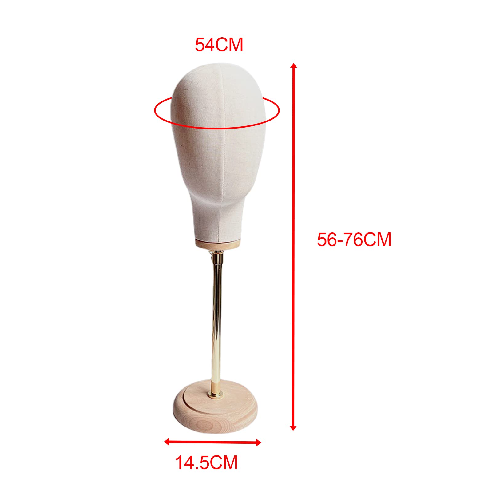 perfk 56-76 Cm Regolabile Porta Cappelli, Supporto Per Parrucca, Espositore Per Cappelli Modello Di Testa Di Manichino Con Base in Legno Espositori Per Mostrare Cappelli, Gioielli, Sciarpe