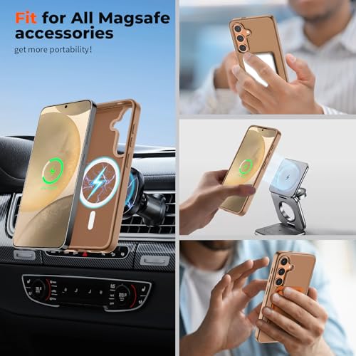 Image of SUPFINE Magnetic for Samsung Galaxy S24 Case / S25 Case with Screen Protector, (Built-in Magnets) (Military Grade Drop Protection) Slim Translucent Shockproof Phone Case,Brown