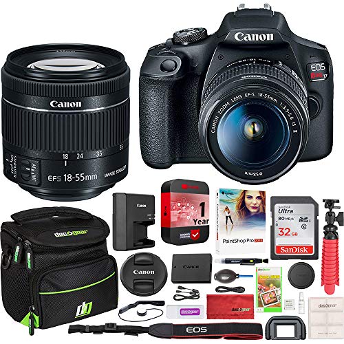Image of Canon EOS Rebel T7 DSLR Camera with EF-S 18-55mm F3.5-5.6 is II Lens Essential Accessory Bundle with Deco Gear Photography Gadget Bag + 32GB + CPS Protection Pack + Editing Software & Maintenance Kit